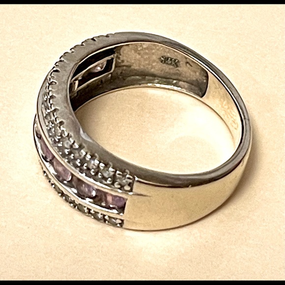 🎉HP 🎉 14K White Gold Pink Sapphire Diamond Band Ring - signed! - Picture 3 of 9